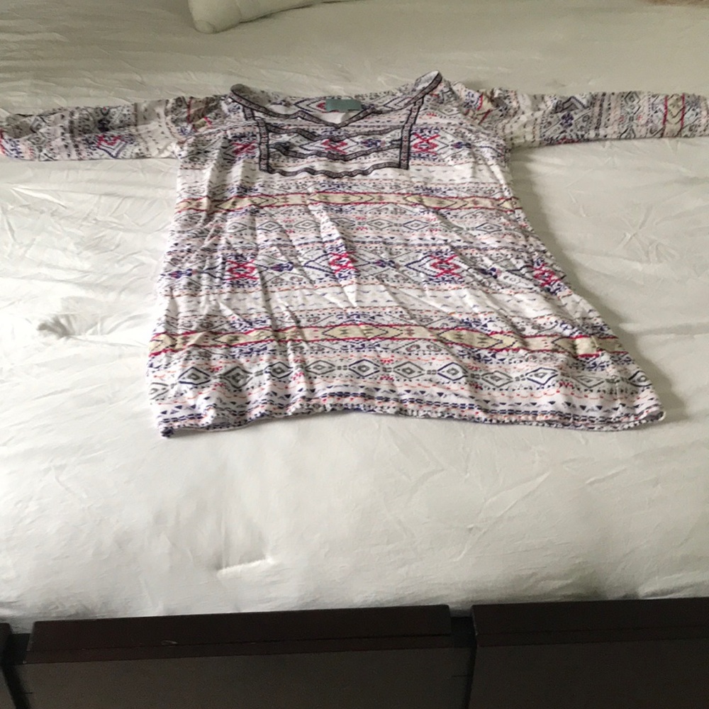 Skies Are Blue multicolored short sleeve top.